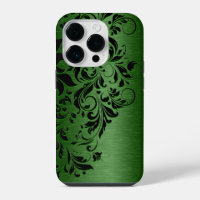 Elegant Metallic Green & Black Floral Lace