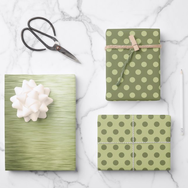 Elegant Metallic Green Foil Polka Dots Christmas   Wrapping Paper Sheet (Front)