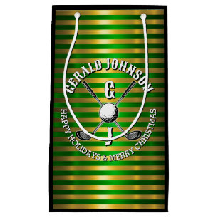 Elegant Metallic Green-Gold Golf Monogram Large Gi Small Gift Bag