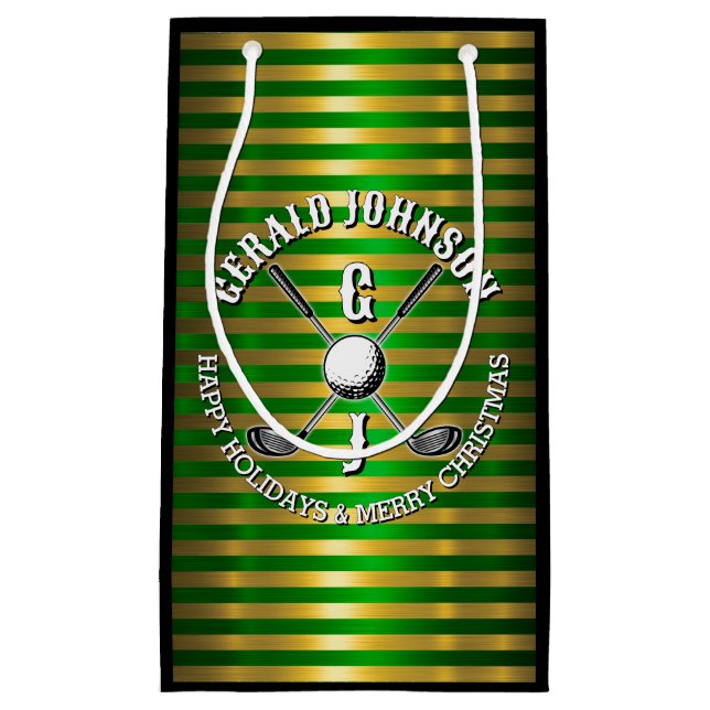 Elegant Metallic Green-Gold Golf Monogram Large Gi Small Gift Bag (Front)