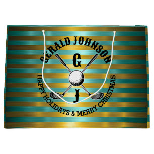 Elegant Metallic Green-Gold Golf Monogram Large Gift Bag
