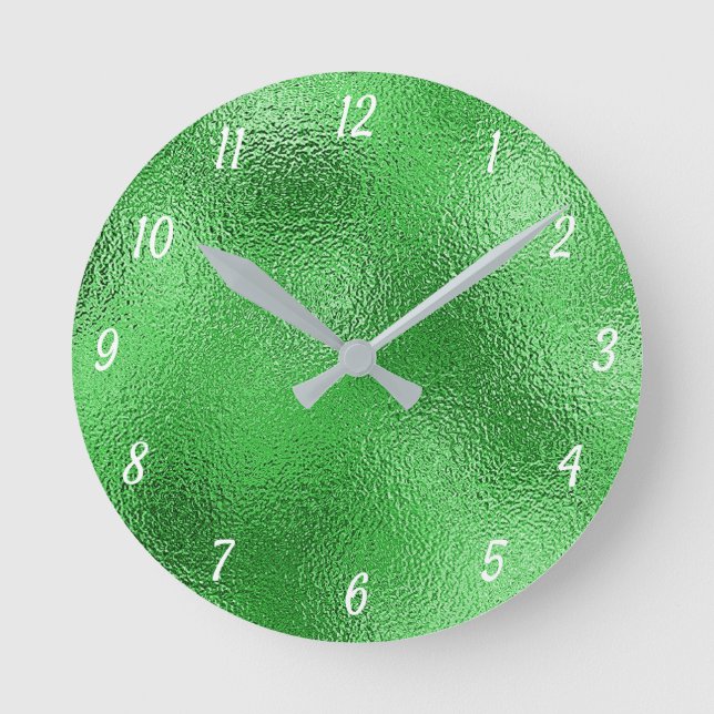 Elegant Metallic Green Silver Decorative  Round Clock (Front)