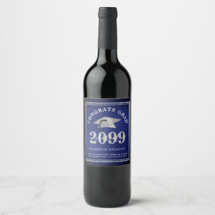 Elegant Metallic Navy Blue Silver Graduation Class Wine Label