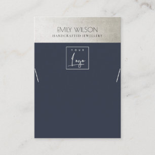 ELEGANT METALLIC NAVY SILVER LOGO NECKLACE DISPLAY BUSINESS CARD