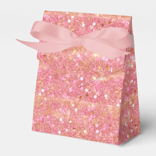 Elegant Metallic Pink & Gold Confetti Favor Box (Front Side)