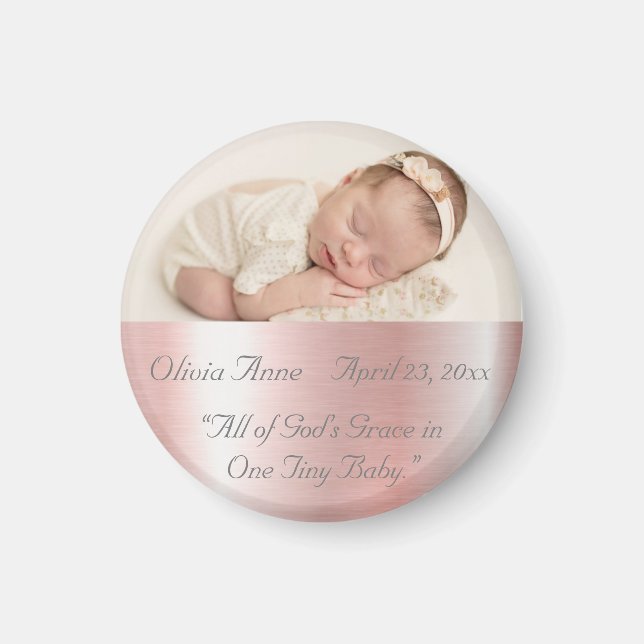 Elegant Metallic Pink Name Baby Girl Pretty Magnet (Front)