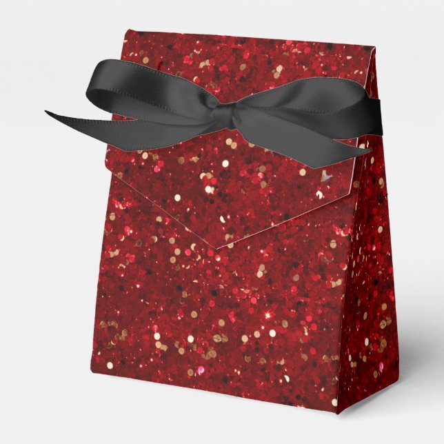 Elegant Metallic Red & Gold Confetti Favor Box (Front Side)