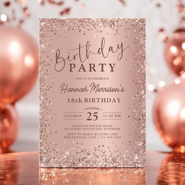 Elegant Metallic Rose Gold Glitter 18th Birthday  Invitation (Creator Uploaded)