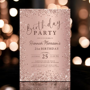 Elegant Metallic Rose Gold Glitter 21st Birthday  Invitation