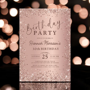Elegant Metallic Rose Gold Glitter 30th Birthday Invitation