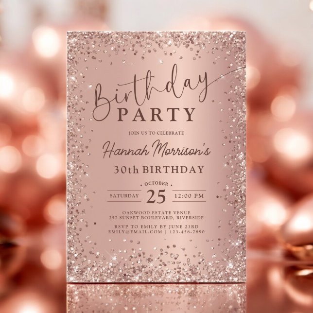 Elegant Metallic Rose Gold Glitter 30th Birthday  Invitation (Creator Uploaded)