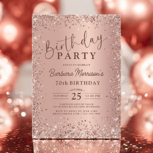 Elegant Metallic Rose Gold Glitter 70th Birthday  Invitation