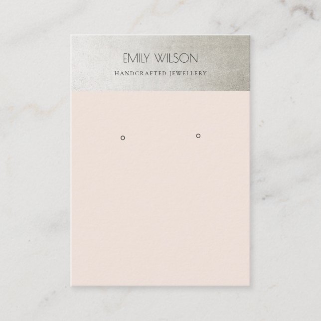 ELEGANT METALLIC SILVER BLUSH PINK EARRING DISPLAY BUSINESS CARD (Front)