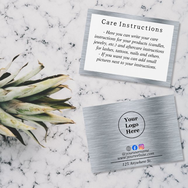 Elegant metallic silver Care Instruction Card (Creator Uploaded)