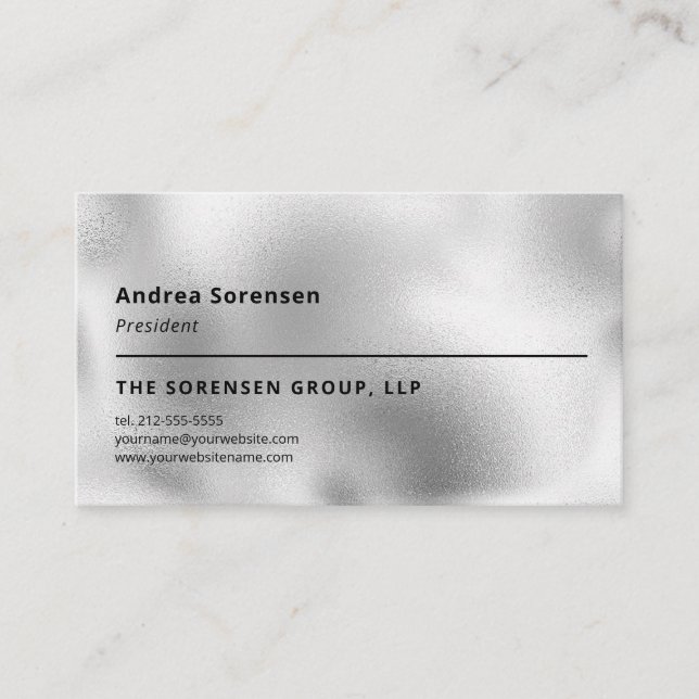 Elegant Metallic Silver Professional Business Card (Front)
