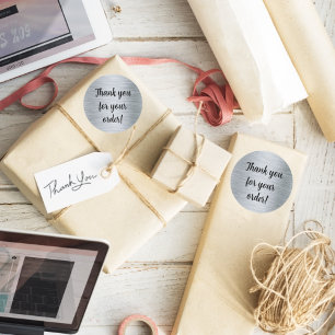 Elegant metallic silver Thank You  Classic Round Sticker