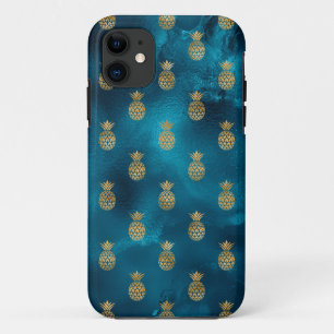 Elegant Metallic Teal Gold Pineapple Chic Pretty iPhone 11 Case