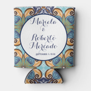 Elegant Mexican Floral Talavera Wedding Can Cooler