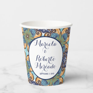Elegant Mexican Floral Talavera Wedding Paper Cups