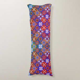 Elegant Mexican talavera red blue purple tiles Body Pillow