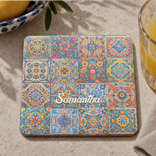 Elegant Mexican talavera red yellow tiles Stone Coaster