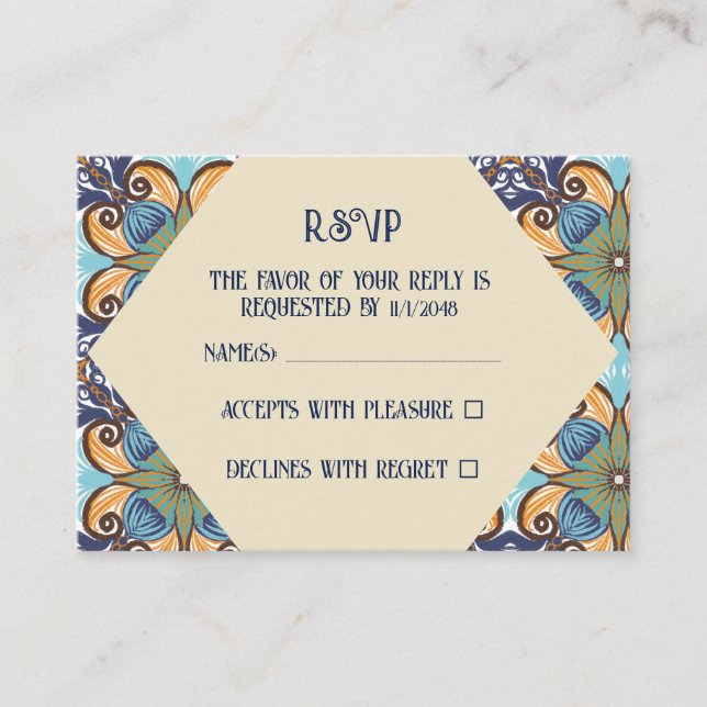 Elegant Mexican Talaveras Diamond RSVP Enclosure Card (Front)