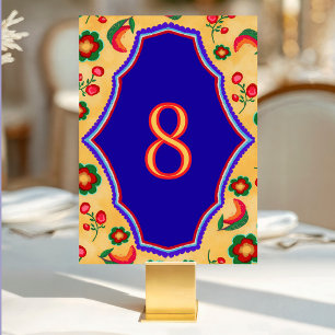  Elegant Mexican vibrant yellow blue wedding Table Number