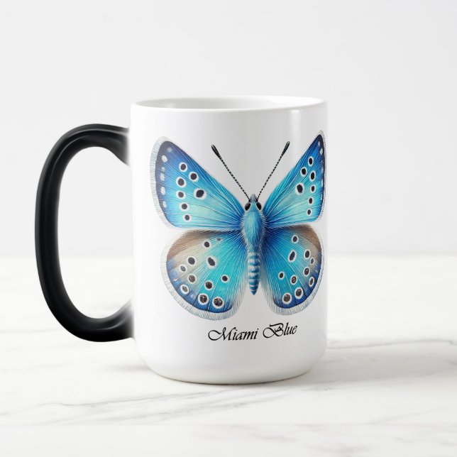 Elegant Miami Blue Butterfly Wrap  Magic Mug (Left)