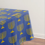 Elegant Mid Blue | Chanukah Hanukkiyah | MENORAH Tablecloth<br><div class="desc">Elegant mid blue MENORAH Tablecloth,  showing with faux gold menorah in a tiled pattern. This is a minimalist,  simple,  elegant design,  especially suitable Hanukkah.  Available in other colours,  or you can change the colour by clicking on Customize Further and choosing from the colour palette.</div>