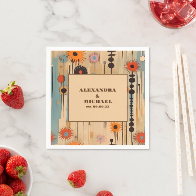 Elegant Mid Century Floral Wedding Napkin (Insitu)