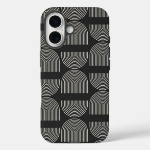 Elegant Mid Century Mod Arch Lines Black and White iPhone 16 Case