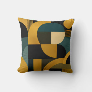 Elegant Mid-Century Modern Gold and Teal Geometric Throw Pillow