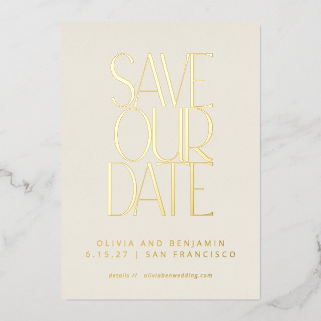 Elegant Mid Century Modern Gold Save the Date (Front)