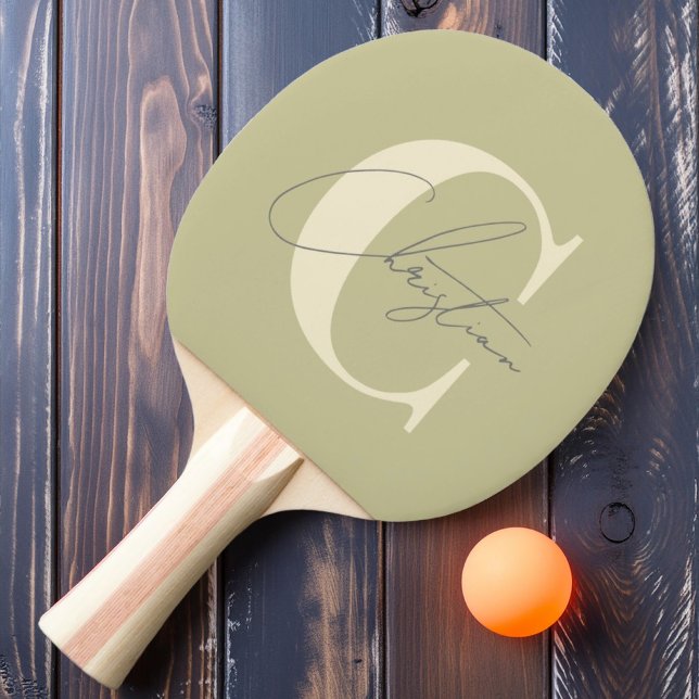 Elegant Mid-Century Modern Monogram Dust Sage Ping Pong Paddle (Creator Uploaded)