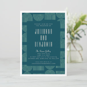 Elegant Mid Mod Arch Lines Teal Blue Wedding Invitation