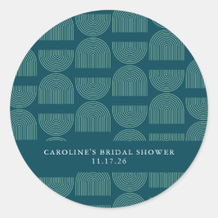 Elegant Mid Mod Arch Teal Custom Bridal Shower Classic Round Sticker