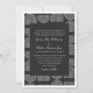 Elegant Mid Mod Lines Formal Black White Wedding  Invitation