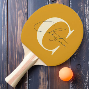Elegant MidCentury Modern Monogram Burnt Buttercup Ping Pong Paddle