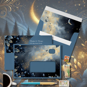Elegant Midnight Blue and Gold Forest Wedding Envelope
