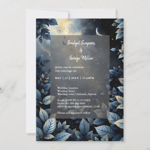 Elegant Midnight Blue and Gold Forest Wedding  Invitation