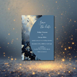 Elegant Midnight Blue and Gold Forest Wedding  Invitation