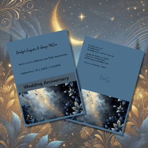 Elegant Midnight Blue and Gold Forest Wedding Invitation