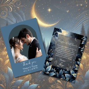 Elegant Midnight Blue and Gold Forest Wedding  Thank You Card