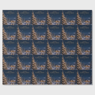 Elegant Midnight Blue Christmas Snowy Pines style Wrapping Paper