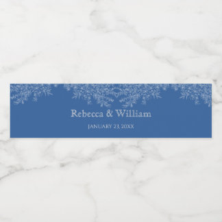 Elegant Midnight Blue Floral Wedding Water Bottle Label