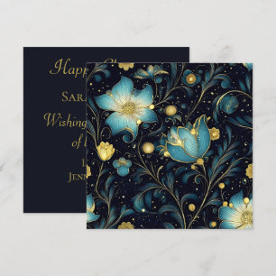  Elegant Midnight Blue & Gold Floral Christmas  Holiday Card