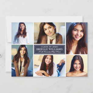 Elegant Midnight Blue Photo Collage Graduation Invitation