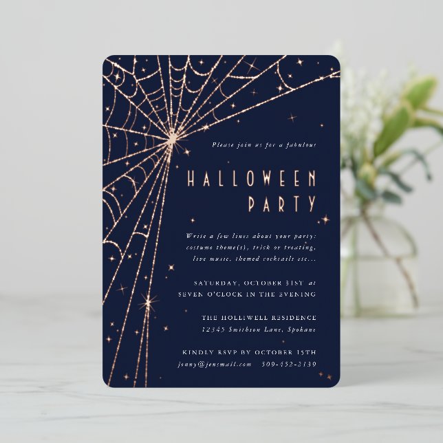 Elegant Midnight Blue Spider Web Halloween Party (Standing Front)