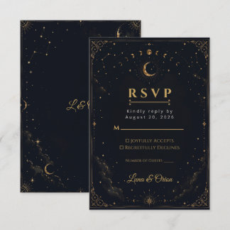 Elegant Midnight Celestial Wedding RSVP Card