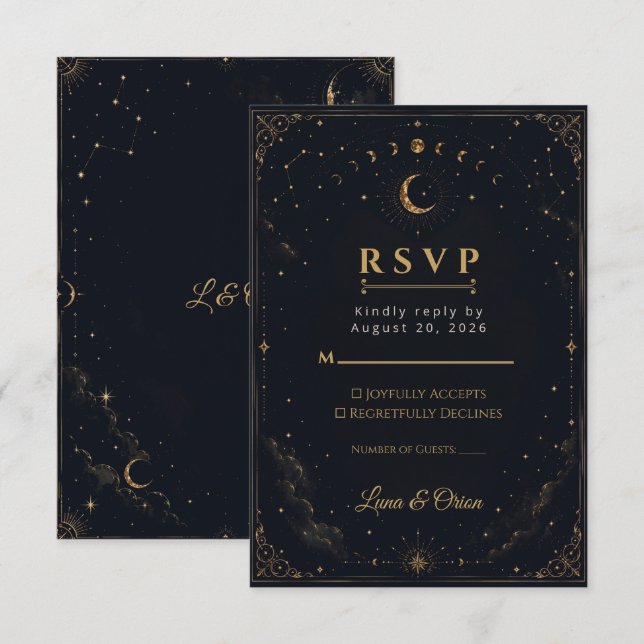 Elegant Midnight Celestial Wedding RSVP Card (Front/Back)